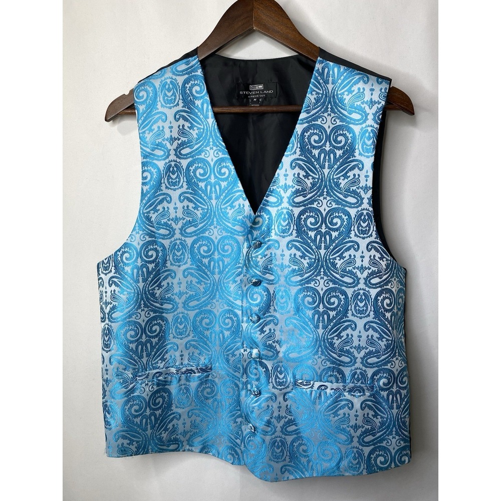 Steven‎ Land Men's Paisley Vest Size Medium Teal Event Wedding Guest Dandy Gala